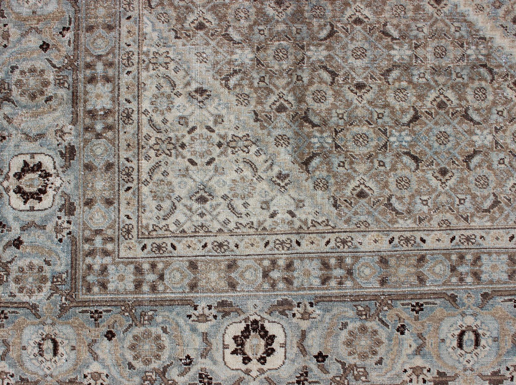 Antique Persian Tabriz Rug with a Geometric Diamond Design For Sale 4