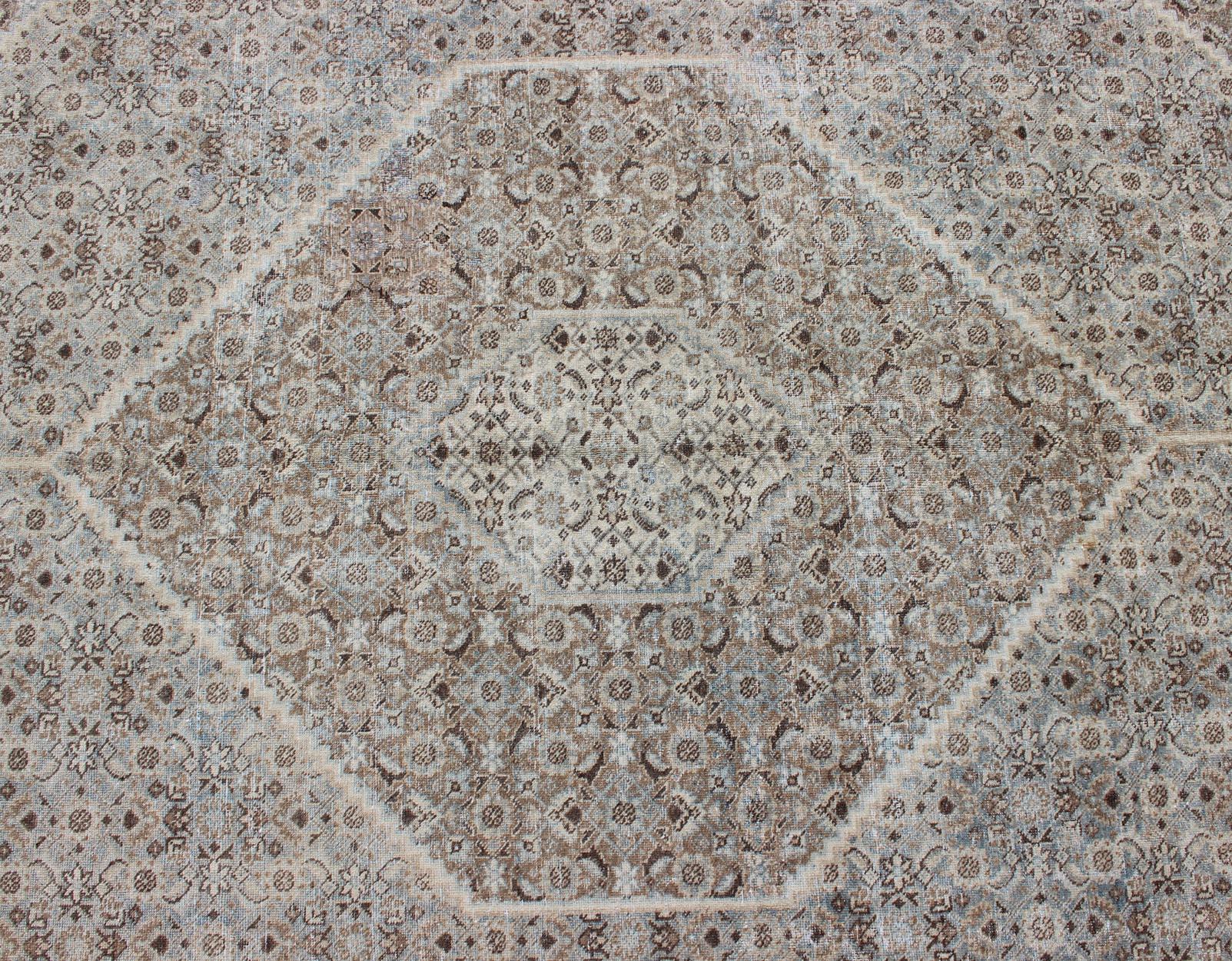 Antique Persian Tabriz Rug with a Geometric Diamond Design For Sale 9