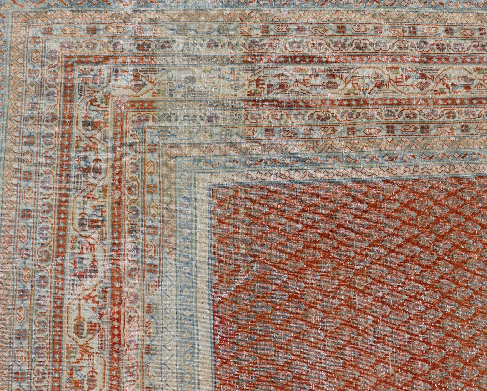 Antique Persian Tabriz Rug with All-Over Design in Copper-Red Background In Good Condition For Sale In Atlanta, GA