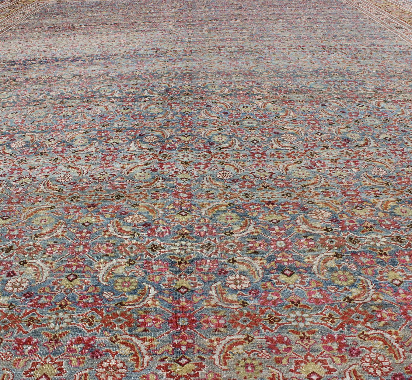Large Antique Persian Tabriz Rug with Herati Design in Blue tones and Gold For Sale 5