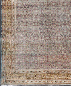 Large Antique Persian Tabriz Rug with Herati Design in Blue tones and Gold