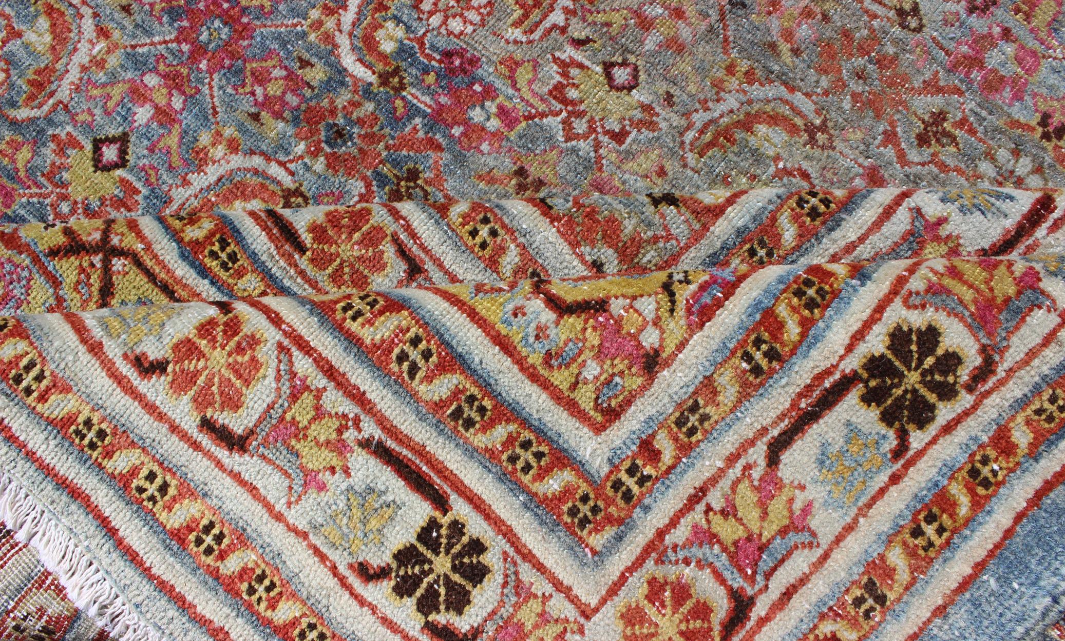 Early 20th Century Large Antique Persian Tabriz Rug with Herati Design in Blue tones and Gold For Sale