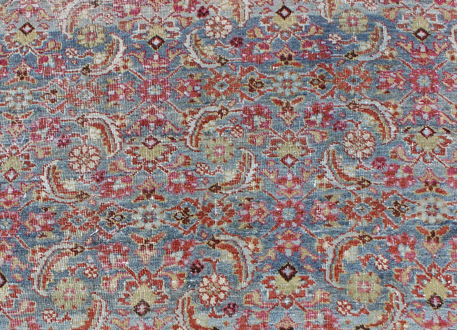 Large Antique Persian Tabriz Rug with Herati Design in Blue tones and Gold For Sale 2