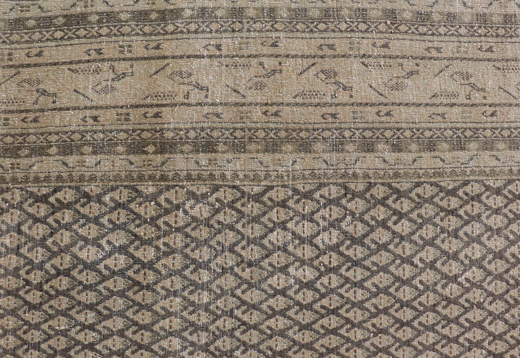 Wool Antique Persian Tabriz Rug with All-Over Design in Tones Of Brown, Tan, & Taupe For Sale