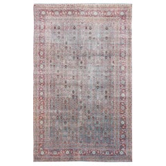 Antique Persian Tabriz Rug with All-Over Geometric Design in Light Blue and Red