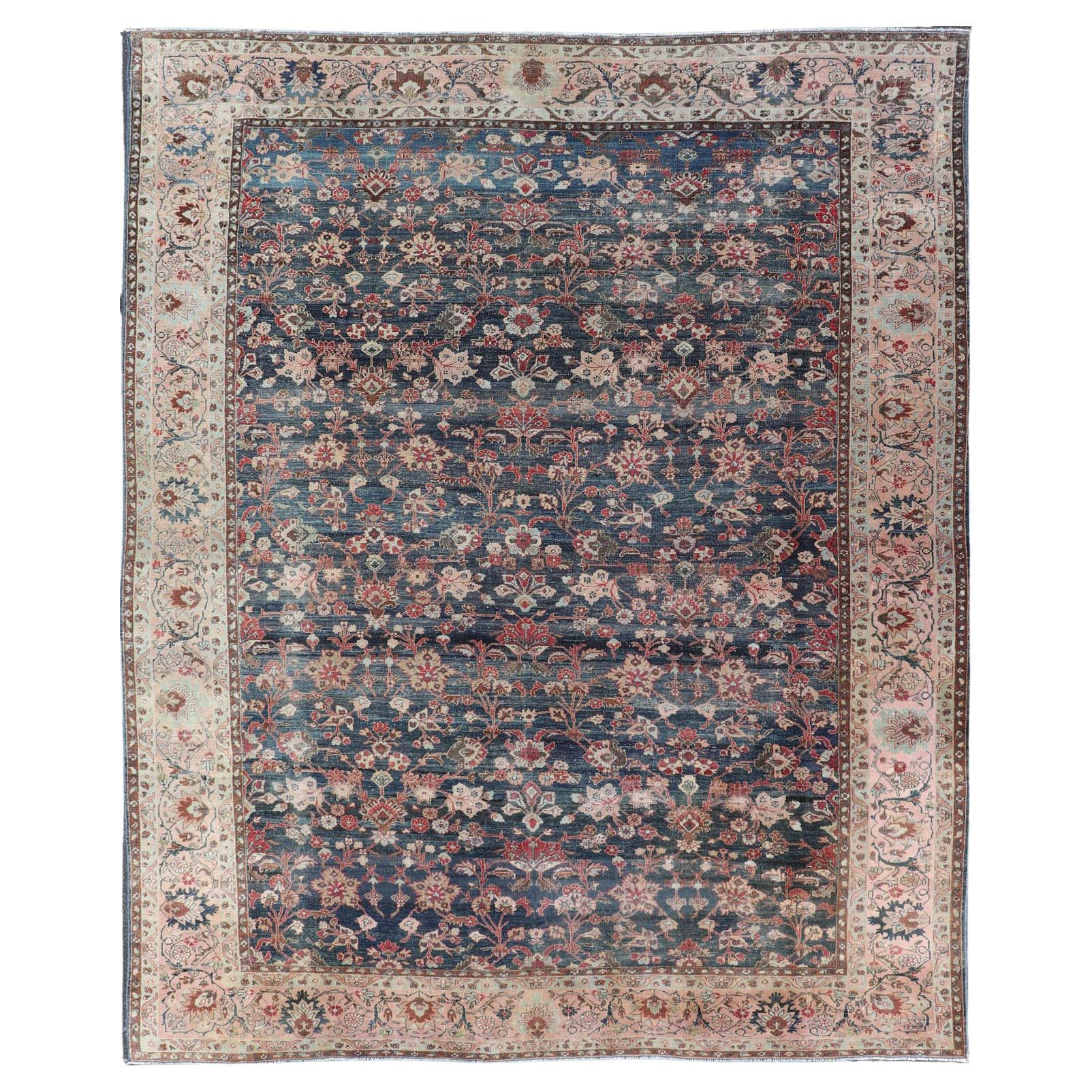 Antike persische Tabriz Teppich mit Allover botanischen Design in Blau 9
0 x 11
5 im Angebot