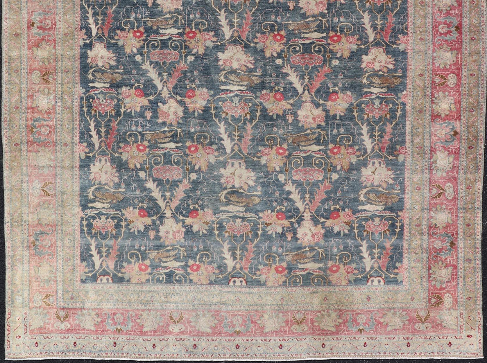 Tappeto antico persiano Tabriz con disegno a briglia in blu Keivan Woven Arts 8'8 x 12' in vendita 3