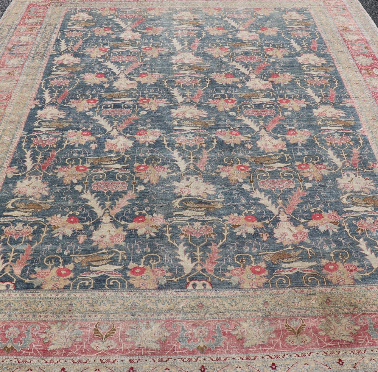 Tappeto antico persiano Tabriz con disegno a briglia in blu Keivan Woven Arts 8'8 x 12' in vendita 6