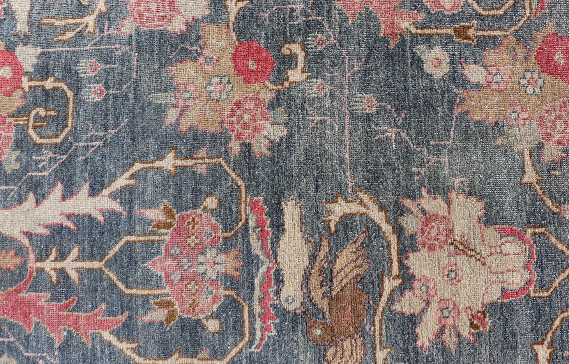 Persiano Tappeto antico persiano Tabriz con disegno a briglia in blu Keivan Woven Arts 8'8 x 12' in vendita