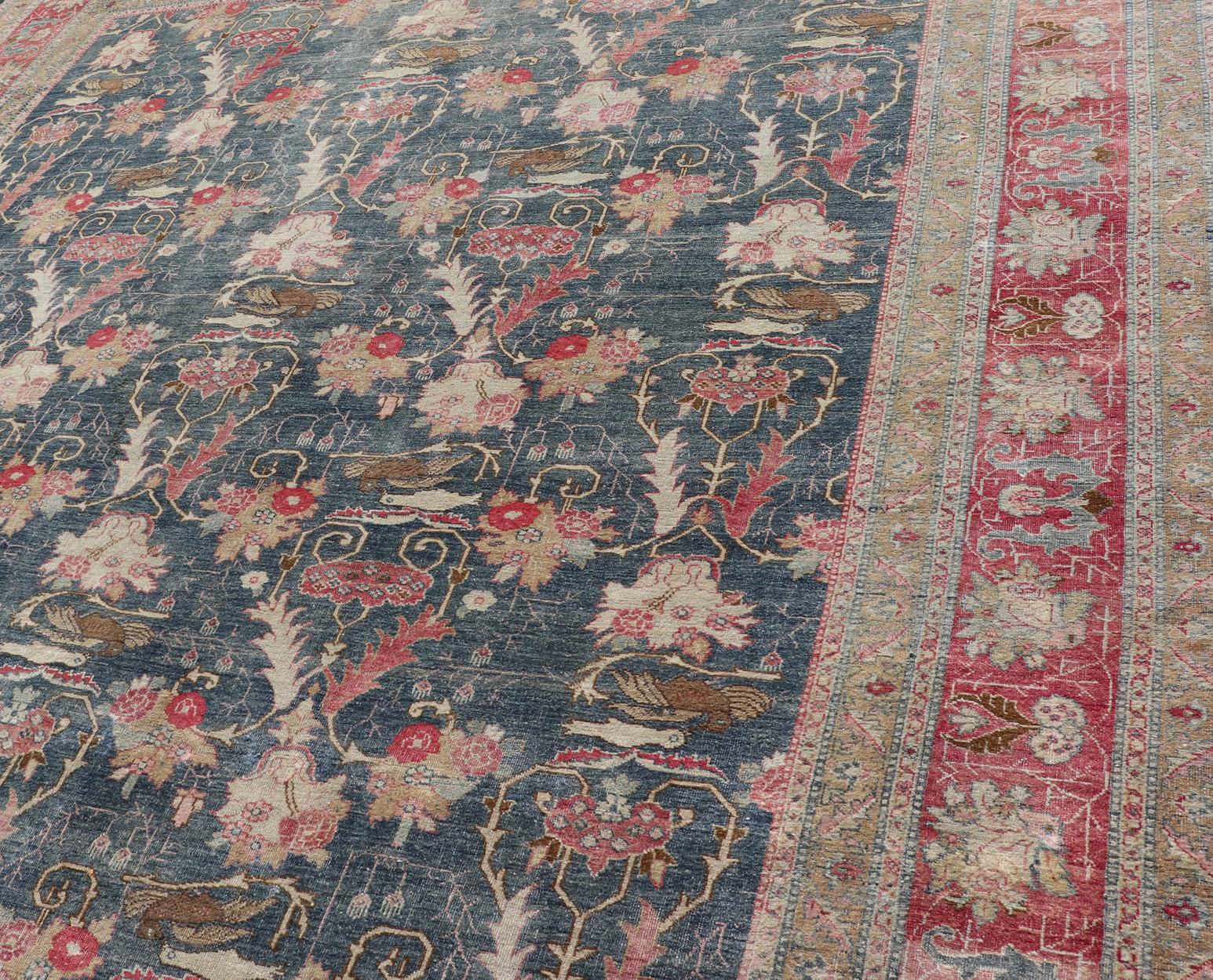 XX secolo Tappeto antico persiano Tabriz con disegno a briglia in blu Keivan Woven Arts 8'8 x 12' in vendita
