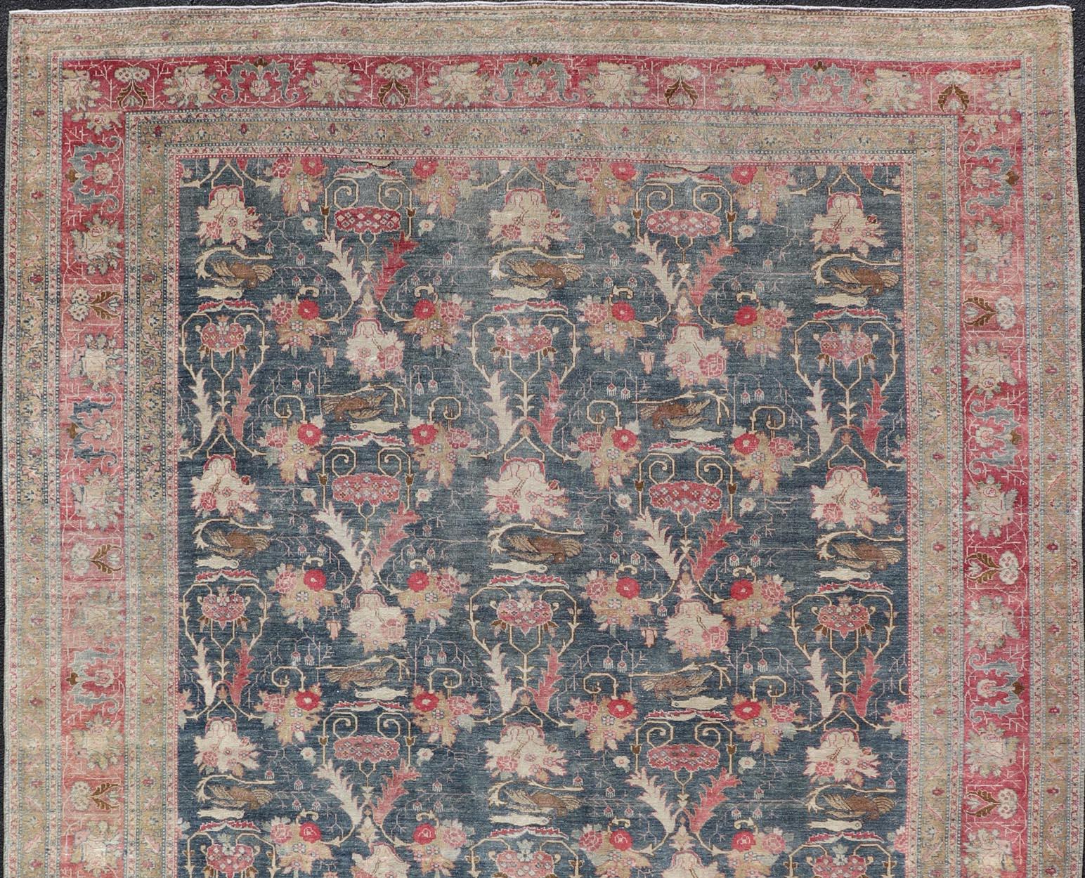 Tappeto antico persiano Tabriz con disegno a briglia in blu Keivan Woven Arts 8'8 x 12' in vendita 1