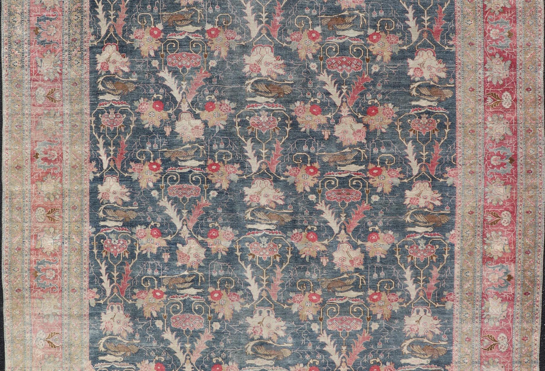 Tappeto antico persiano Tabriz con disegno a briglia in blu Keivan Woven Arts 8'8 x 12' in vendita 2