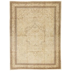 Vintage Persian Tabriz Rug with Brown and Ivory Floral Field