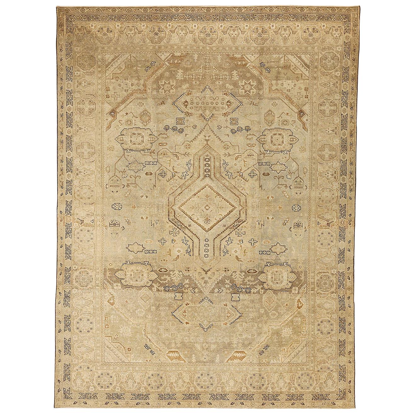 Antique Persian Tabriz Rug with Brown & Beige Floral Field