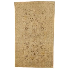 Vintage Persian Tabriz Rug with Brown Botanical Details on Ivory Field