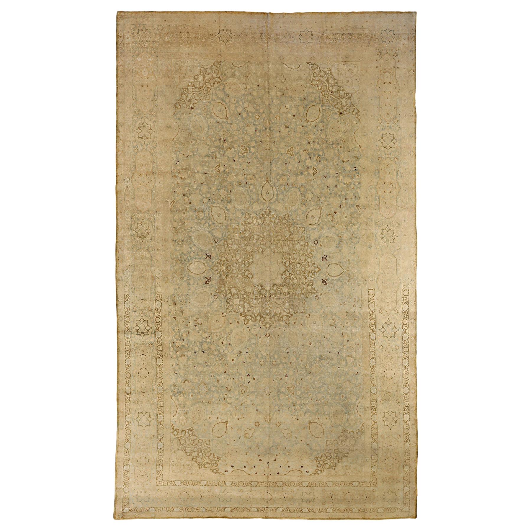 Antique Persian Tabriz Rug with Brown & Gray Floral Motifs on Ivory Field For Sale