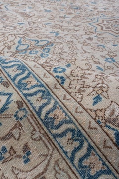 Antique Persian Tabriz Rug with Central Medallion in Sky Blue and Warm Beige