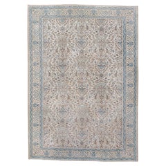 Antique Persian Tabriz Rug with Central Medallion in Sky Blue and Warm Beige