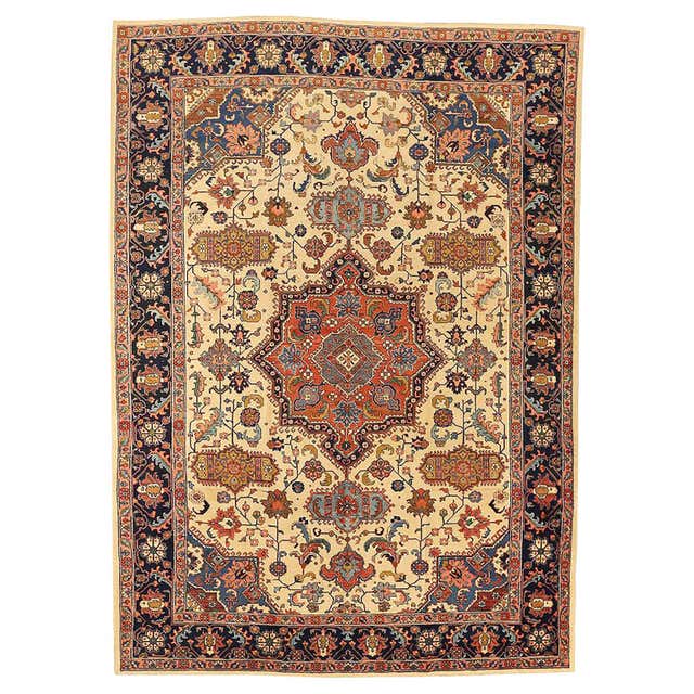 Colorful Antique Tabriz Rug with Circular Medallion, Palmettes and ...