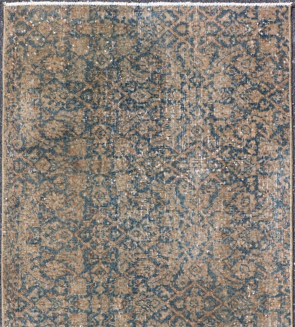 Measures: 2'3 x 4'3 

Antique Persian Tabriz Rug with Faded Allover Pattern in Soft Blue 2'3 x 4'3.
Keivan Woven Arts/ rug/KBE-250501, country of origin / type: Iran / Tabriz, circa 1920.

Antique Persian Tabriz rug showcasing a beautifully worn