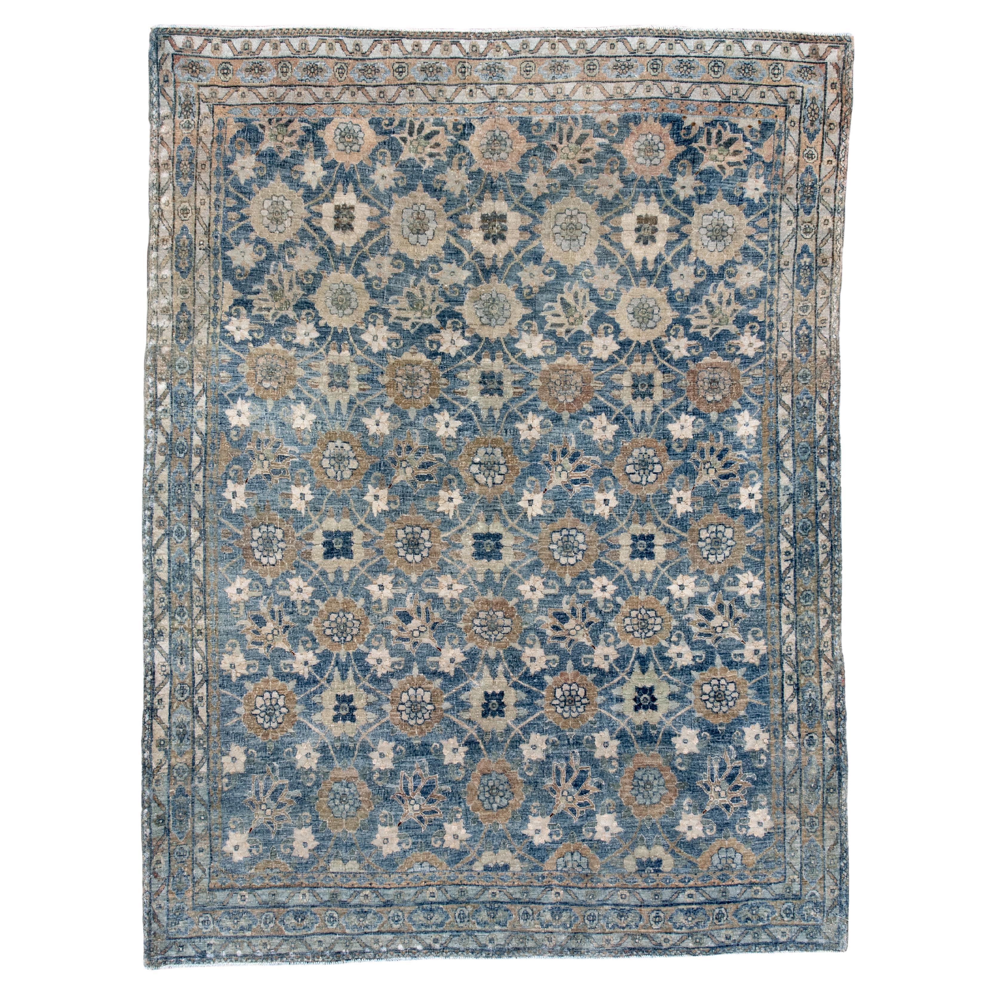 Antique Persian Tabriz Rug with Floral Allover Design in Faded Sky Blue 
Taupe en vente