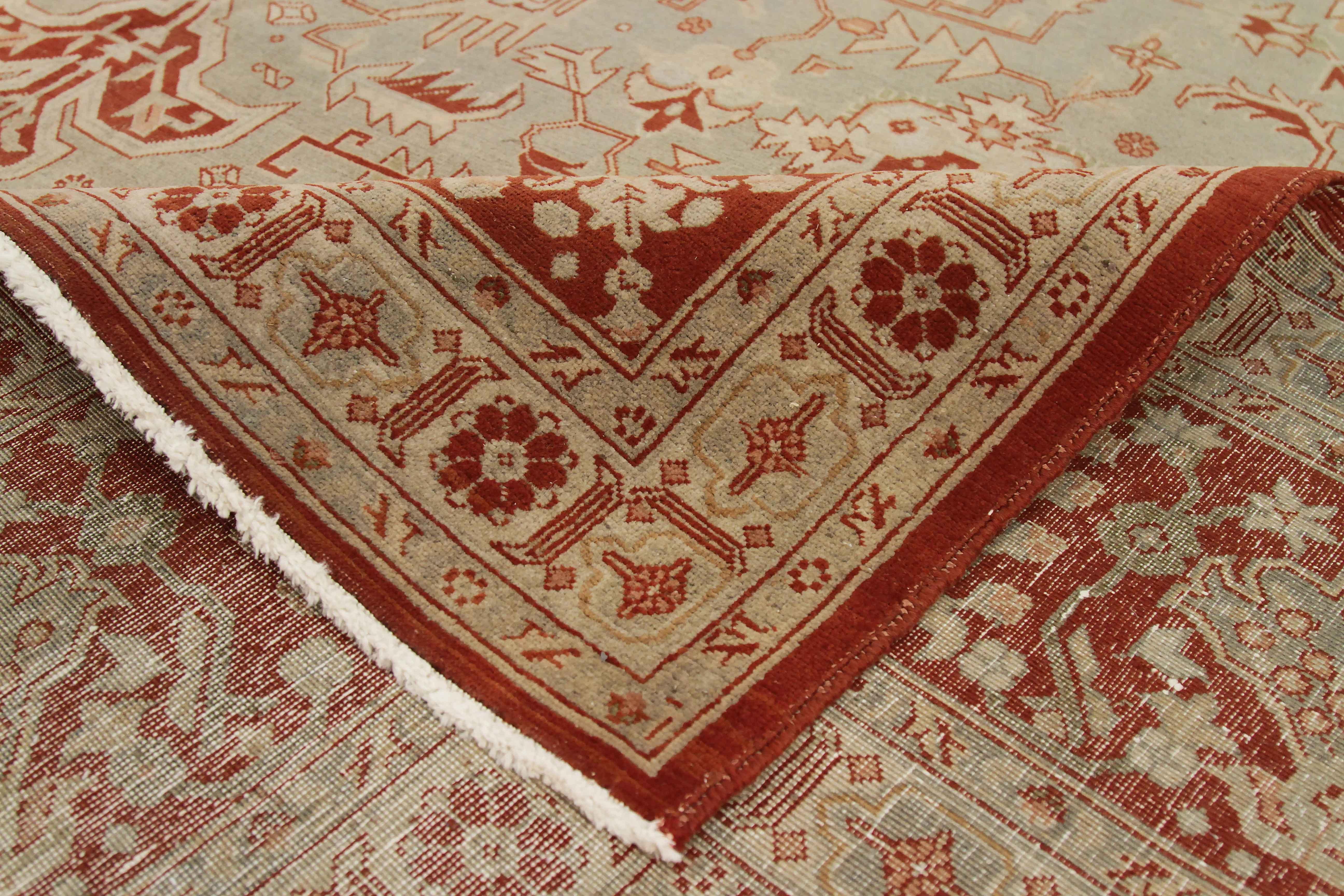 Wool Antique Persian Tabriz Rug with Floral Details on Red/Beige Field For Sale