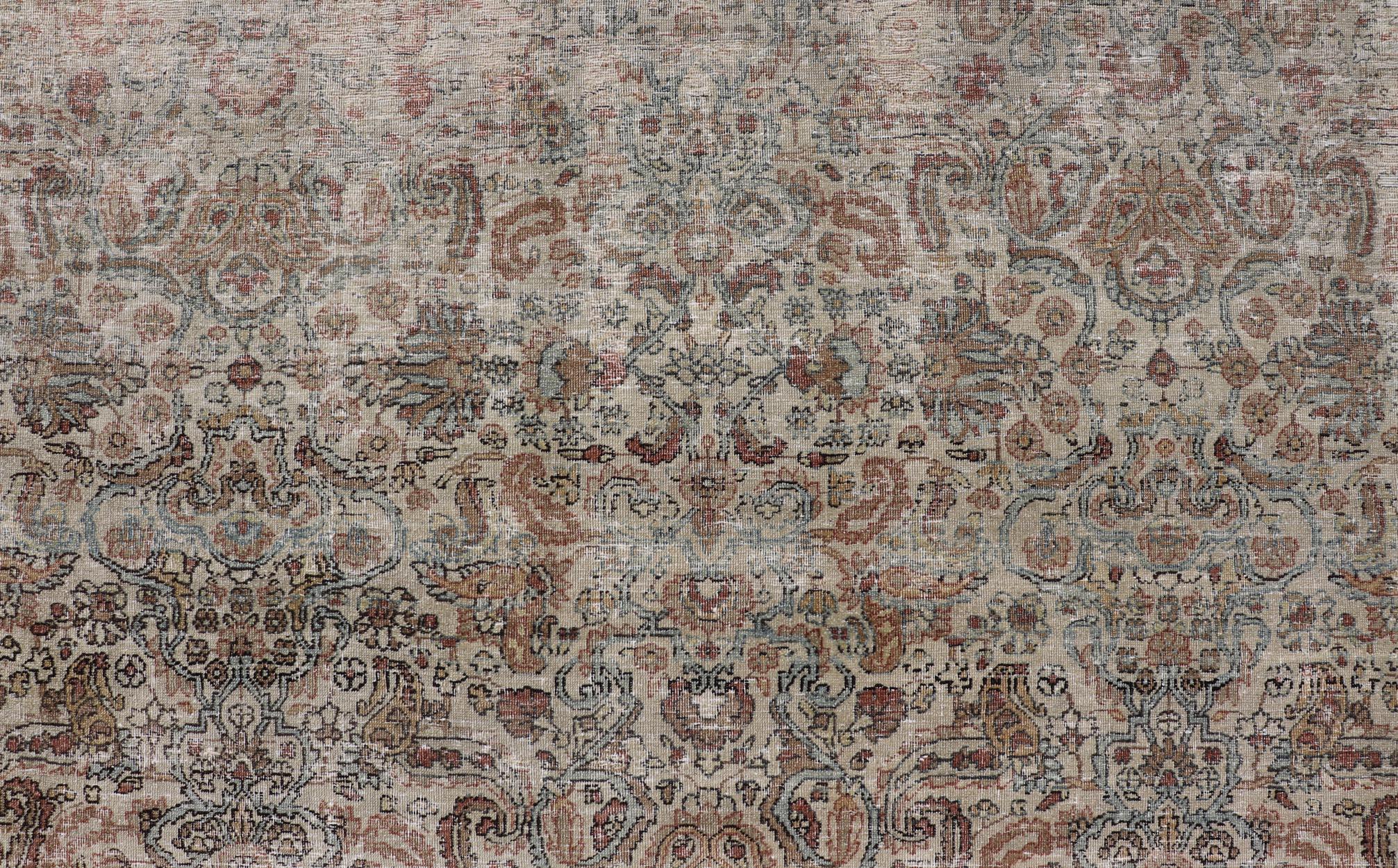 Antiker persischer Täbris Teppich mit floraler Eleganz 8'10 x 11'10 im Angebot 3