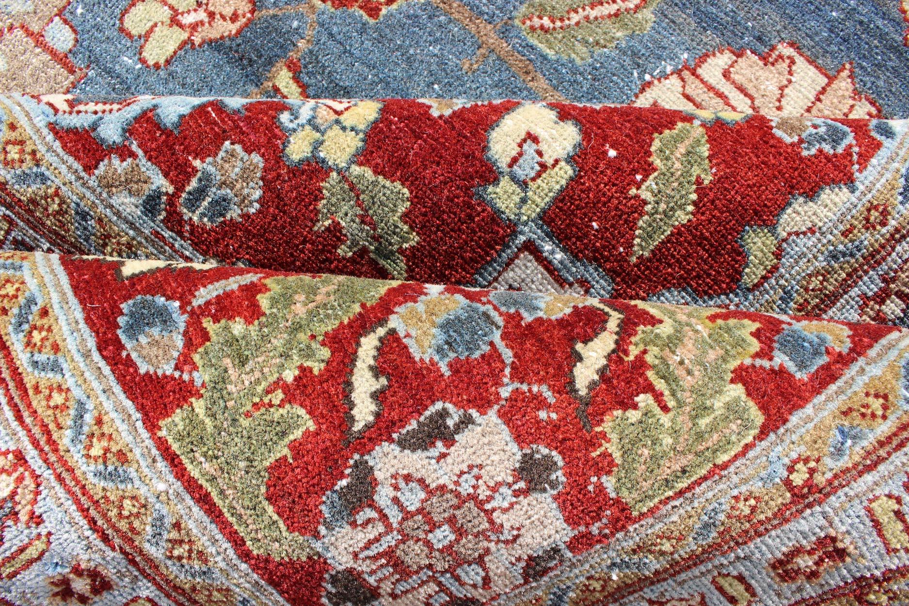 Antiker persischer Täbriz-Teppich mit floralem Medaillonmuster in Stahlblau und Rot  (Handgeknüpft) im Angebot