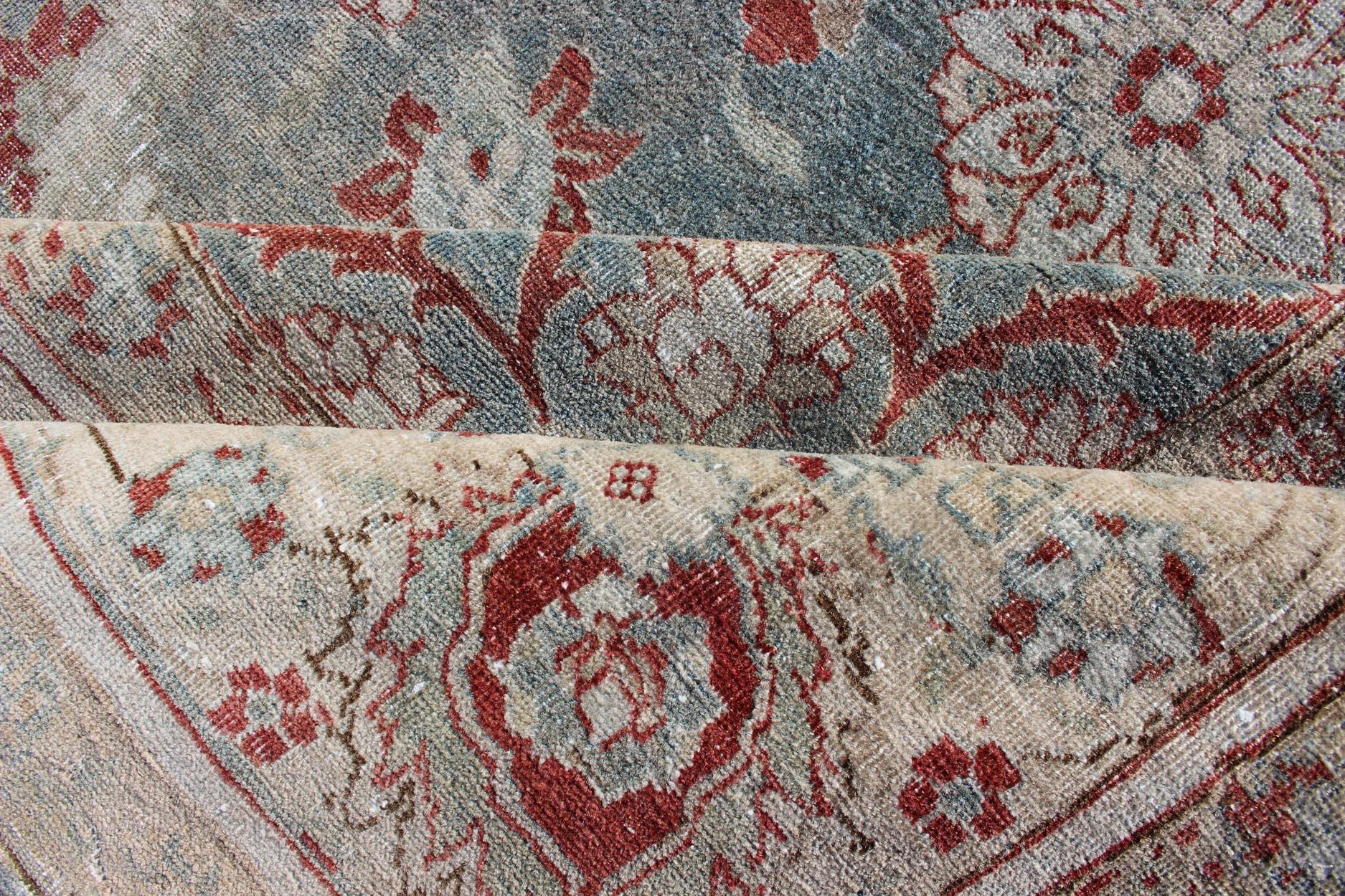 Hand-Knotted Antique Persian Tabriz Rug with Floral Medallion Design in Red and Blue For Sale