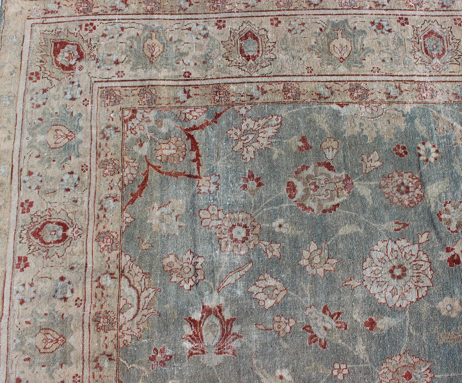 Early 20th Century Antique Persian Tabriz Rug with Floral Medallion Design in Red and Blue For Sale