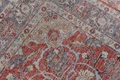 Antique Persian Tabriz Rug with Floral Medallion Design in Tan, Red, and Lt Blue