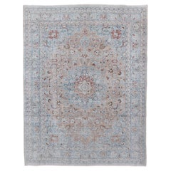 Antique Persian Tabriz Rug with Floral Medallion in Soft, Muted Colors