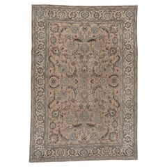 Antique Persian Tabriz Rug with Floral Medallion in Soft, Muted Colors