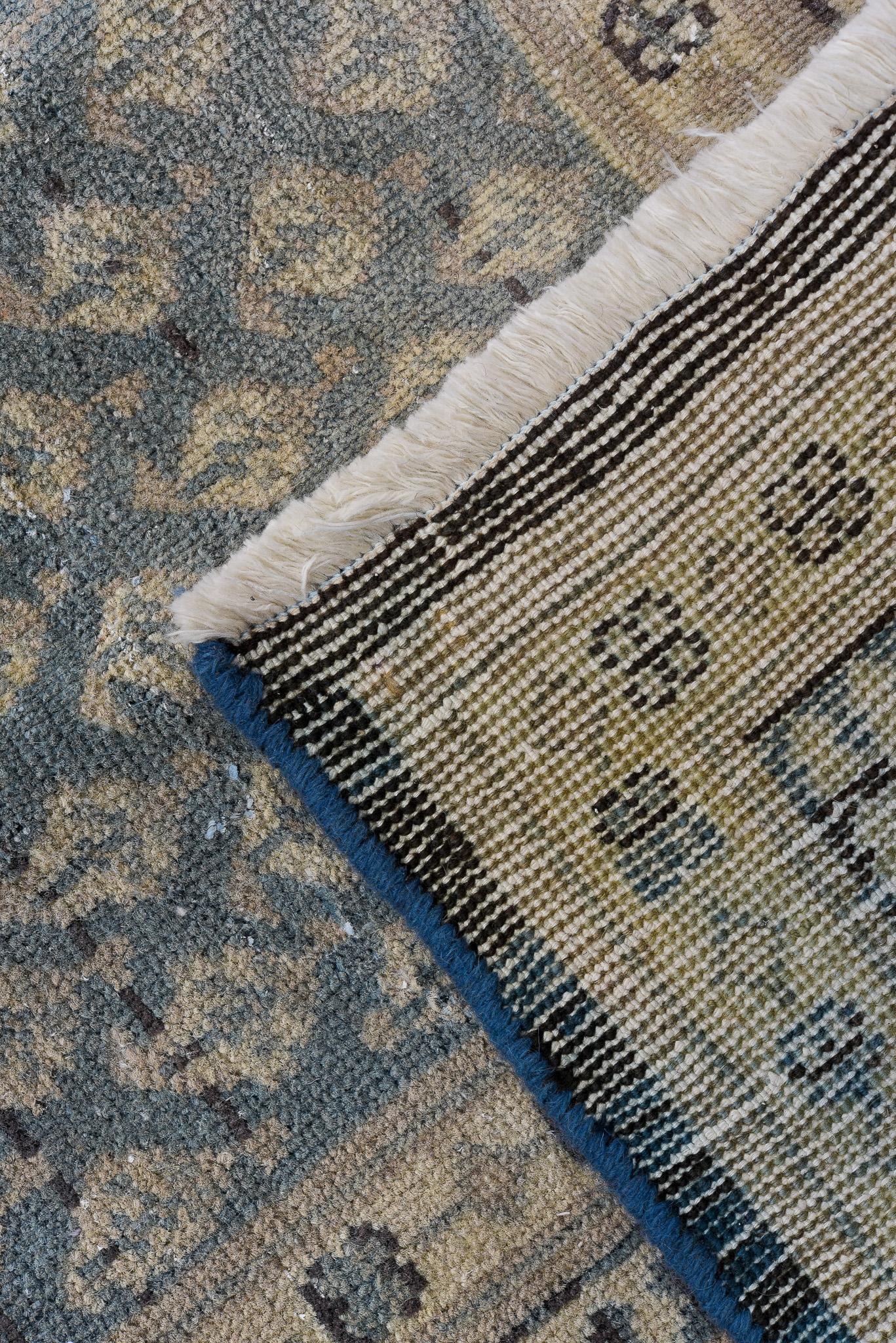 20th Century Antique Persian Tabriz Rug with Grand Floral Medallion in Mossy Blue and Beige For Sale