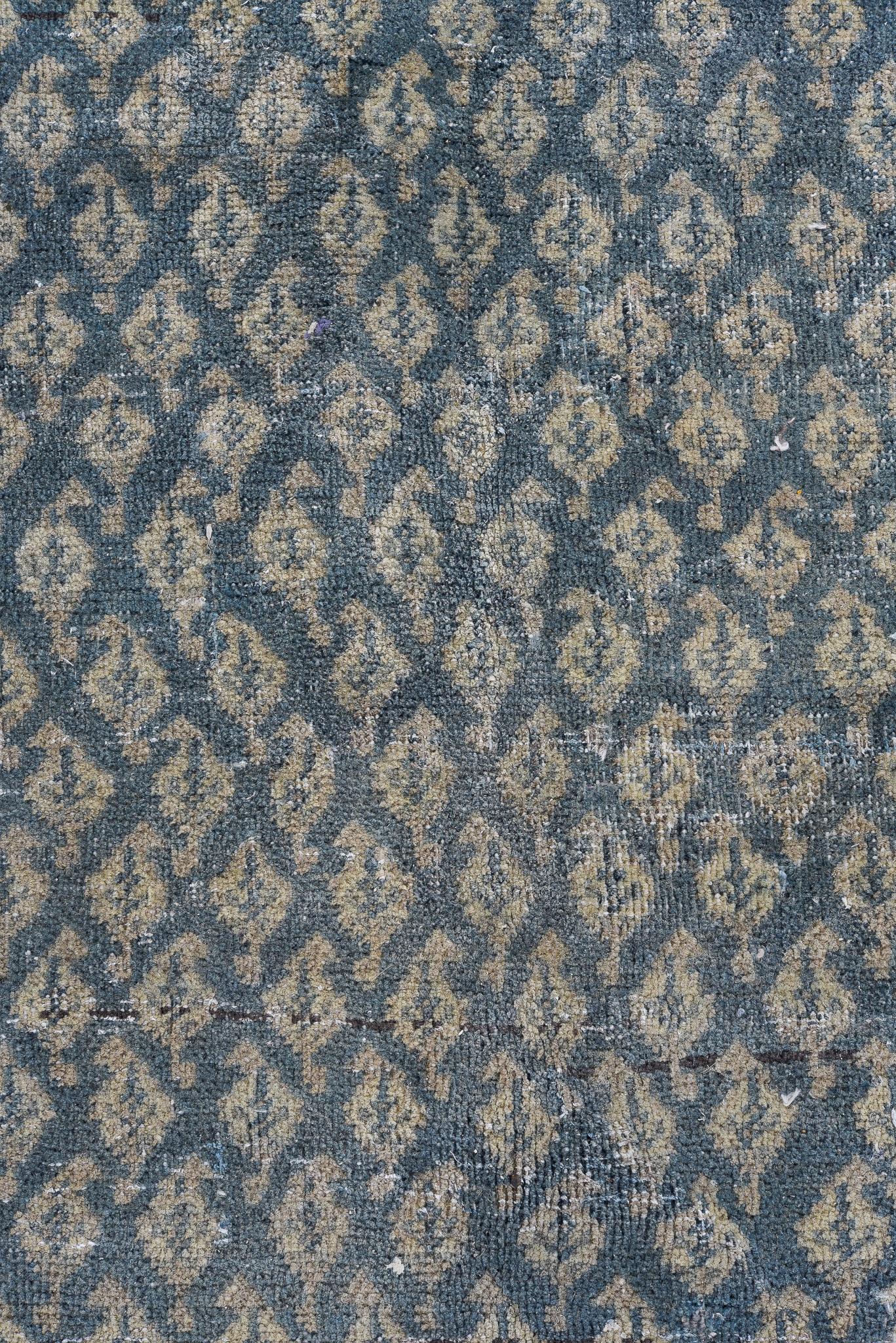 Antique Persian Tabriz Rug with Grand Floral Medallion in Mossy Blue and Beige For Sale 1