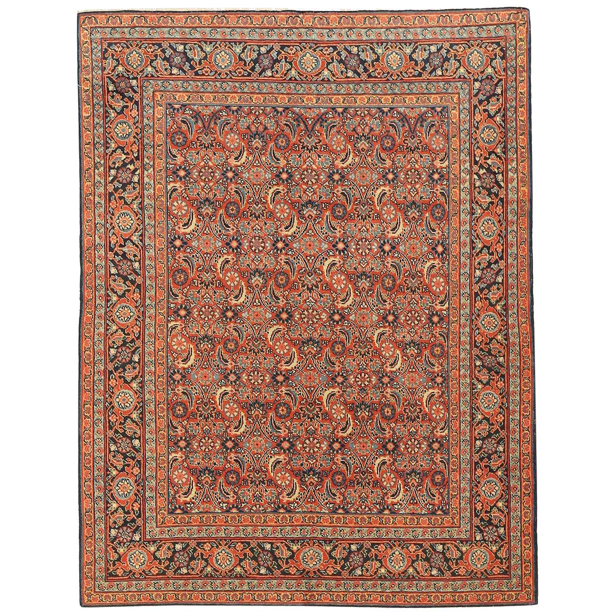 Antique Persian Tabriz Rug with Gray and Black Flower Details on Beige Field