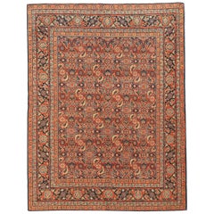 Vintage Persian Tabriz Rug with Gray and Black Flower Details on Beige Field