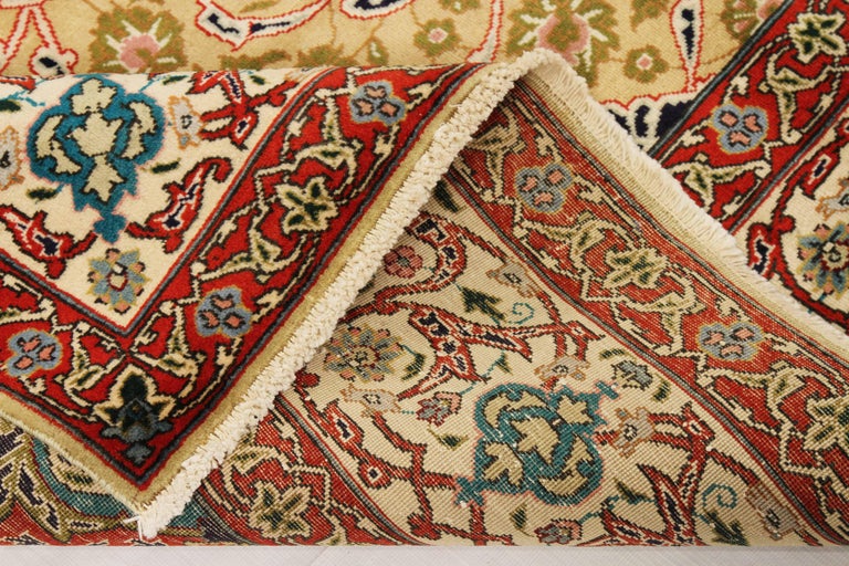 Antique Persian Tabriz Rug with Green and Pink Floral Details on Center