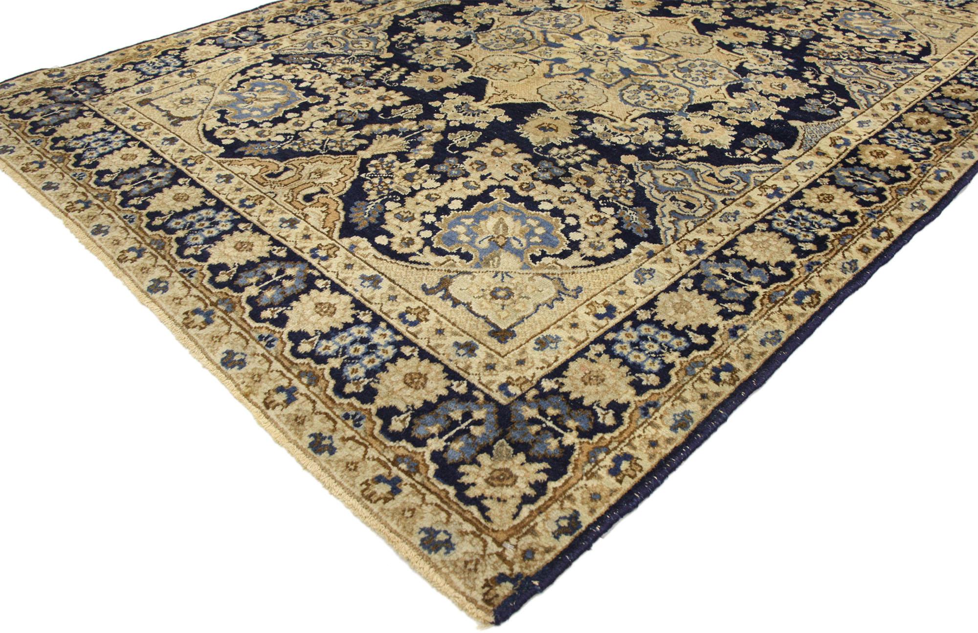 Hand-Knotted Antique Persian Tabriz Rug with Hollywood Regency Style For Sale