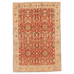 Vintage Persian Tabriz Rug with Ivory and Navy Flower Details on Red Field