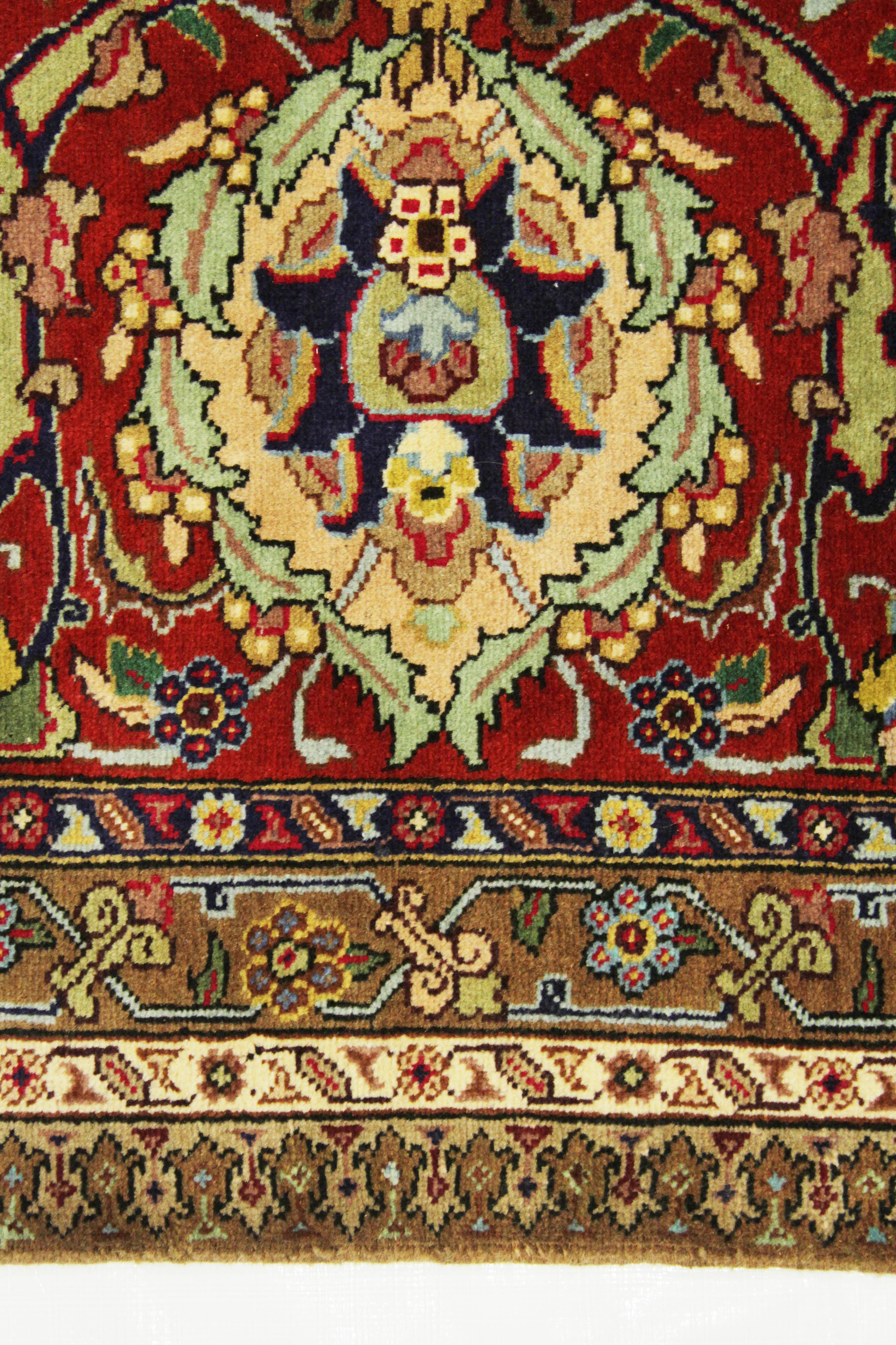 Wool Antique Persian Tabriz Rug with Ivory and Red Floral Patterns, circa 1960s For Sale