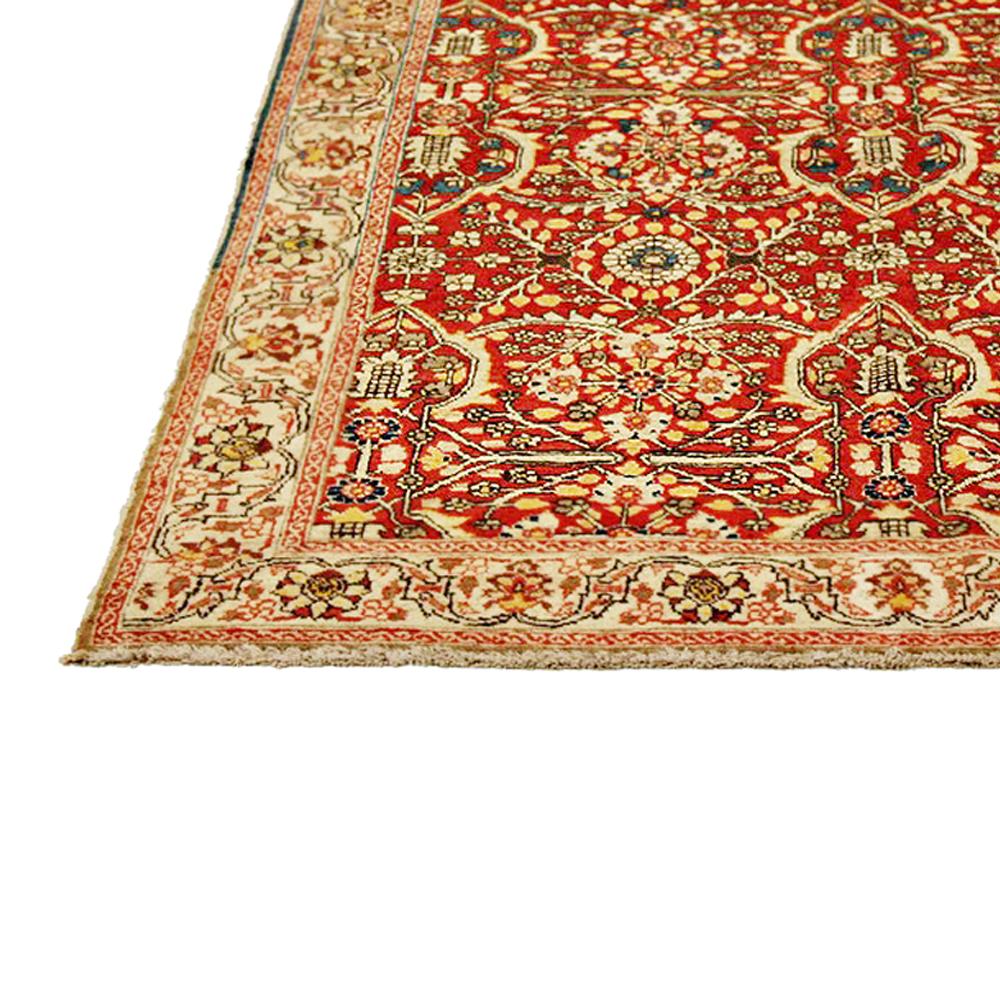 Antique Persian Tabriz Rug with Ivory and Navy Flower Details on Red Field In Excellent Condition For Sale In Dallas, TX
