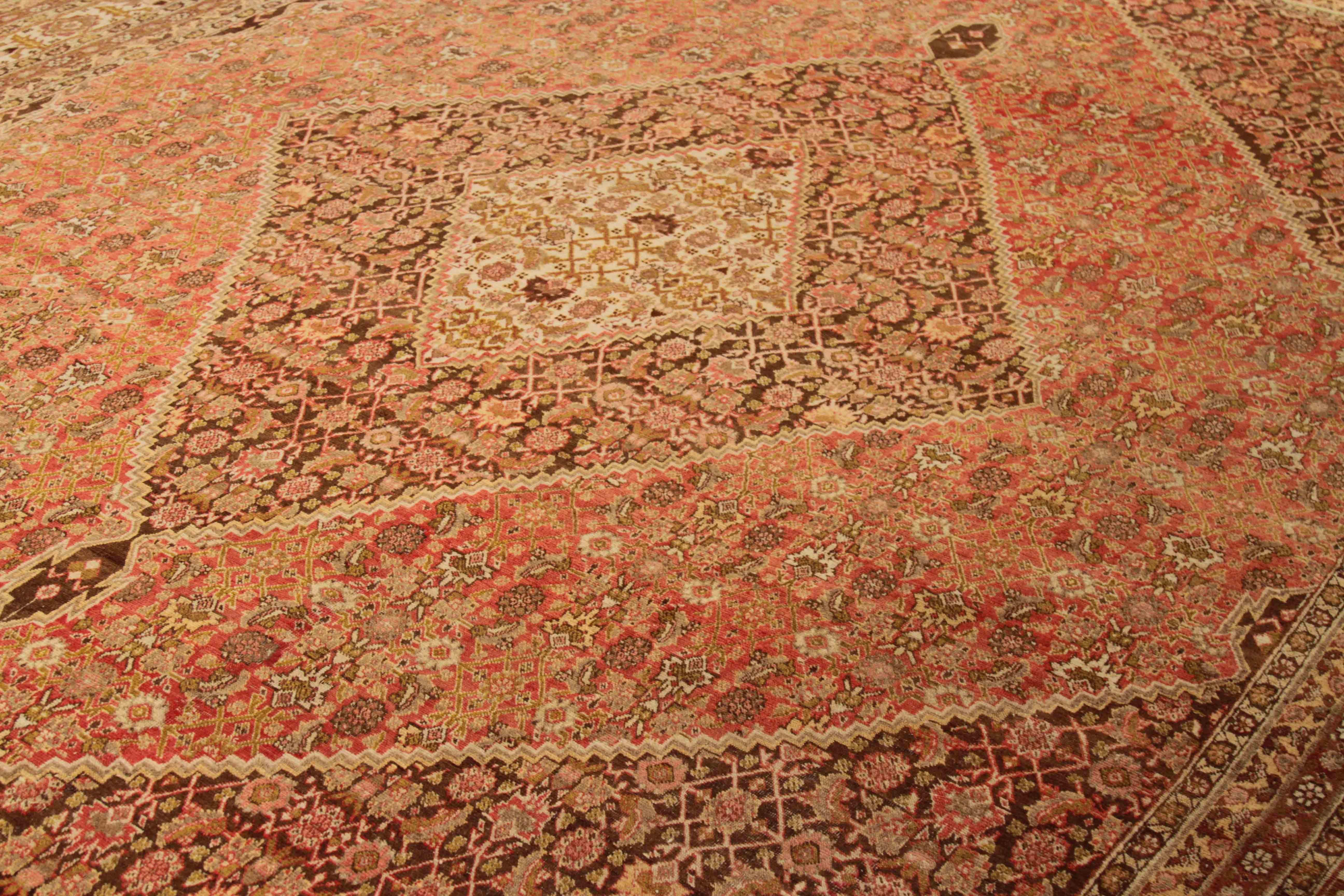 Wool Antique Persian Tabriz Rug with Large Diamond and Floral Patterns, circa 1910s For Sale