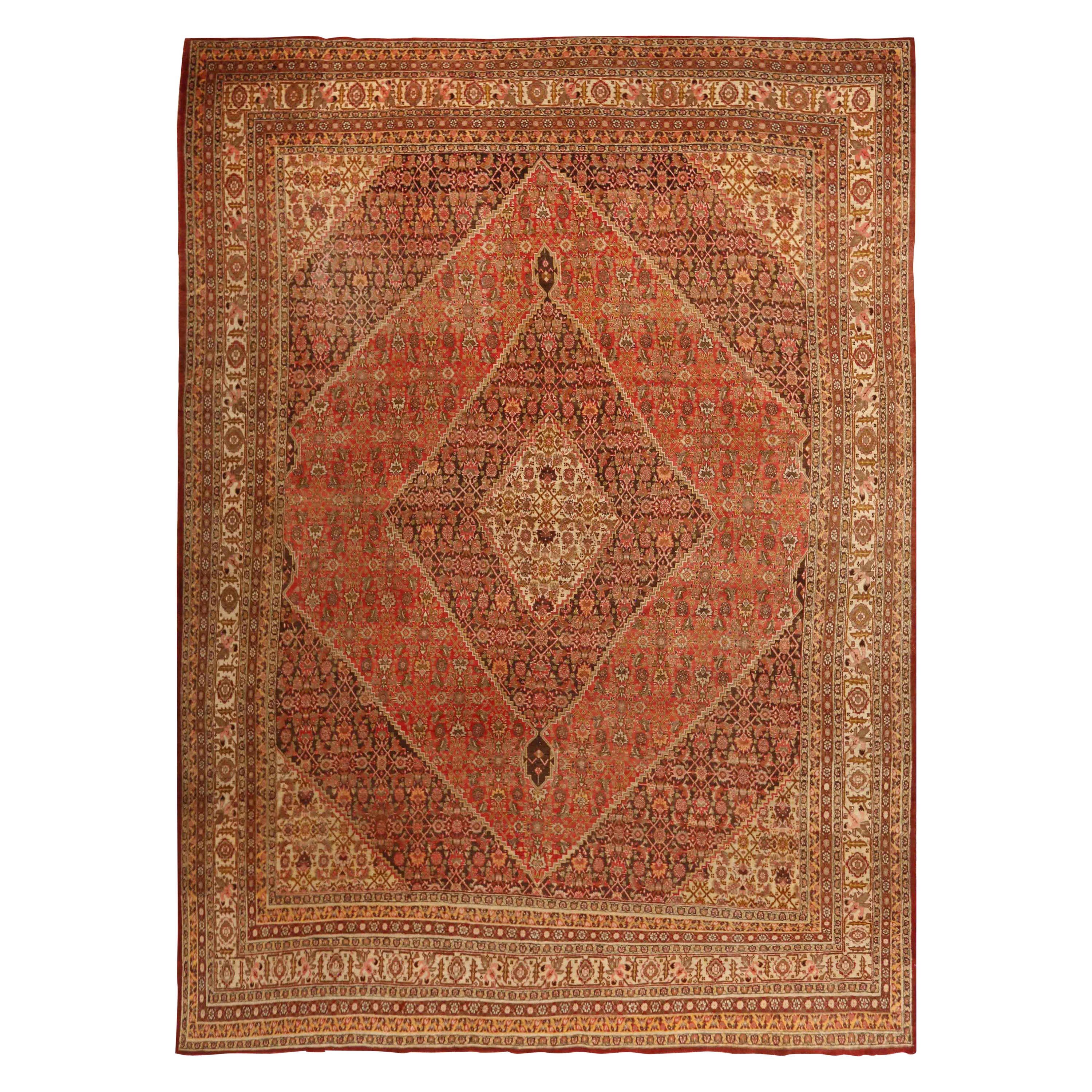 Antique Persian Tabriz Rug with Large Diamond and Floral Patterns, circa 1910s For Sale