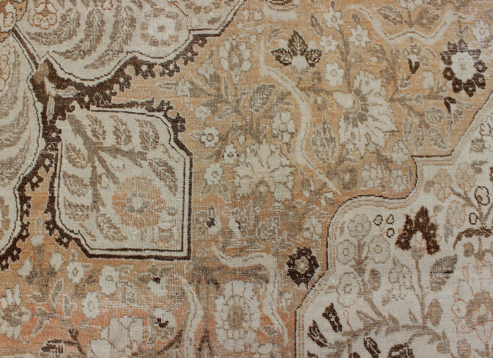 Antique Persian Tabriz Rug with Layered Medallion in Light Copper, Brown & Cream For Sale 9