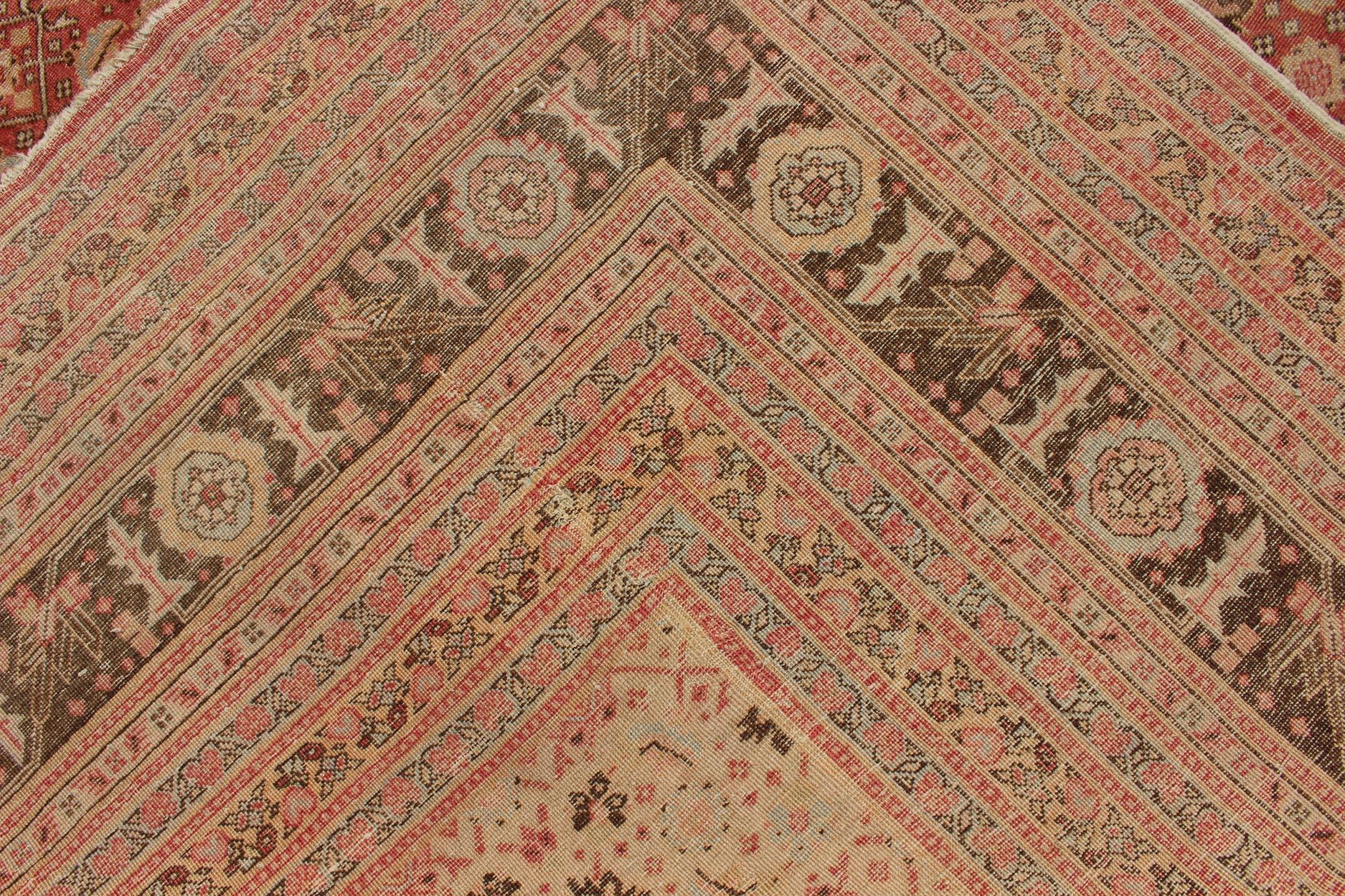 Antique Persian Tabriz Rug with Medallion Design in Coral, Cream and Brown Tones For Sale 9
