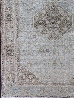 Antique Persian Tabriz Rug with Medallion in Light Blue, Tan and Brown Colors