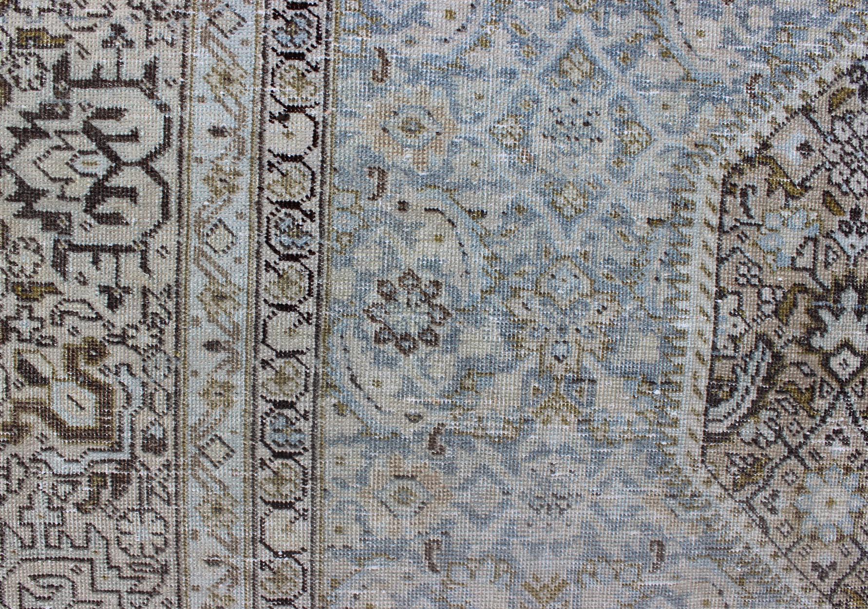 Antique Persian Tabriz Rug with Medallion in Light Blue, Tan and Brown Colors 1