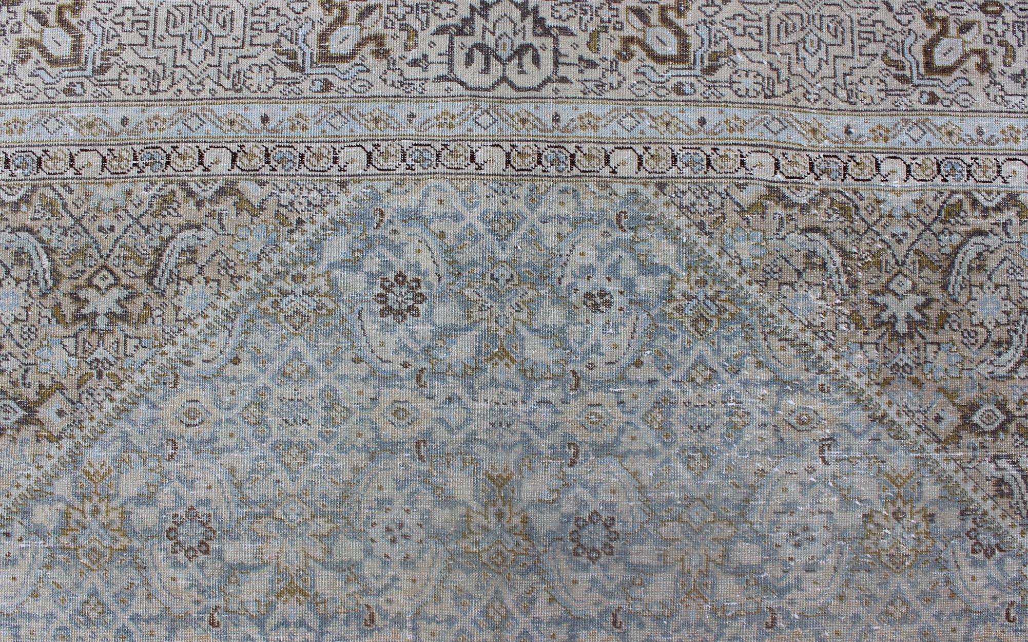 Antique Persian Tabriz Rug with Medallion in Light Blue, Tan and Brown Colors 3