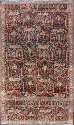 Alfombra persa antigua de Tabriz con motivos botánicos ornamentados en rojo 7'9 x 13'10
